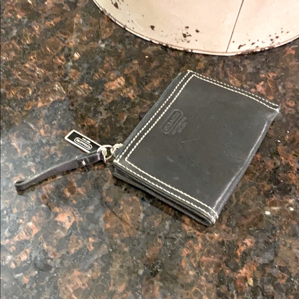 Coach black leather mini wallet coin or key purse
